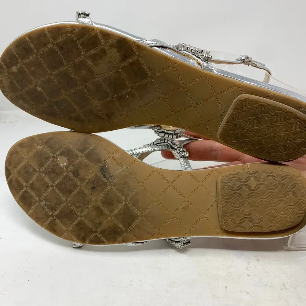Badgley Mischka Silver Crystal Rhinestone Flat Sandals Womens Size 7 Slingback